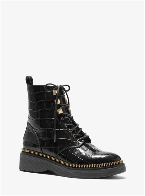 michael kors haskell black|Haskell Crocodile Embossed Leather Combat Boot .